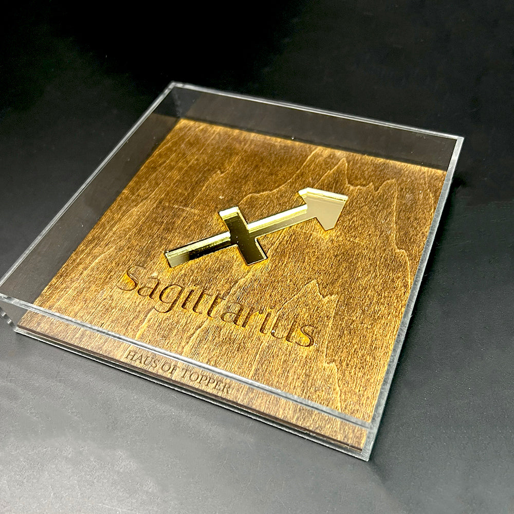 Sagittarius Wood & Gold Mirrored Acrylic Rolling Tray