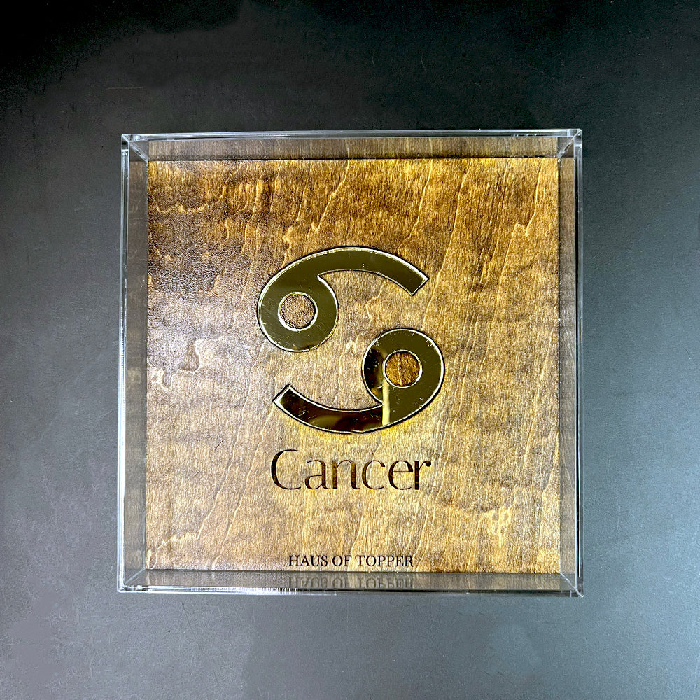 Cancer Wood & Gold Mirrored Acrylic Rolling Tray