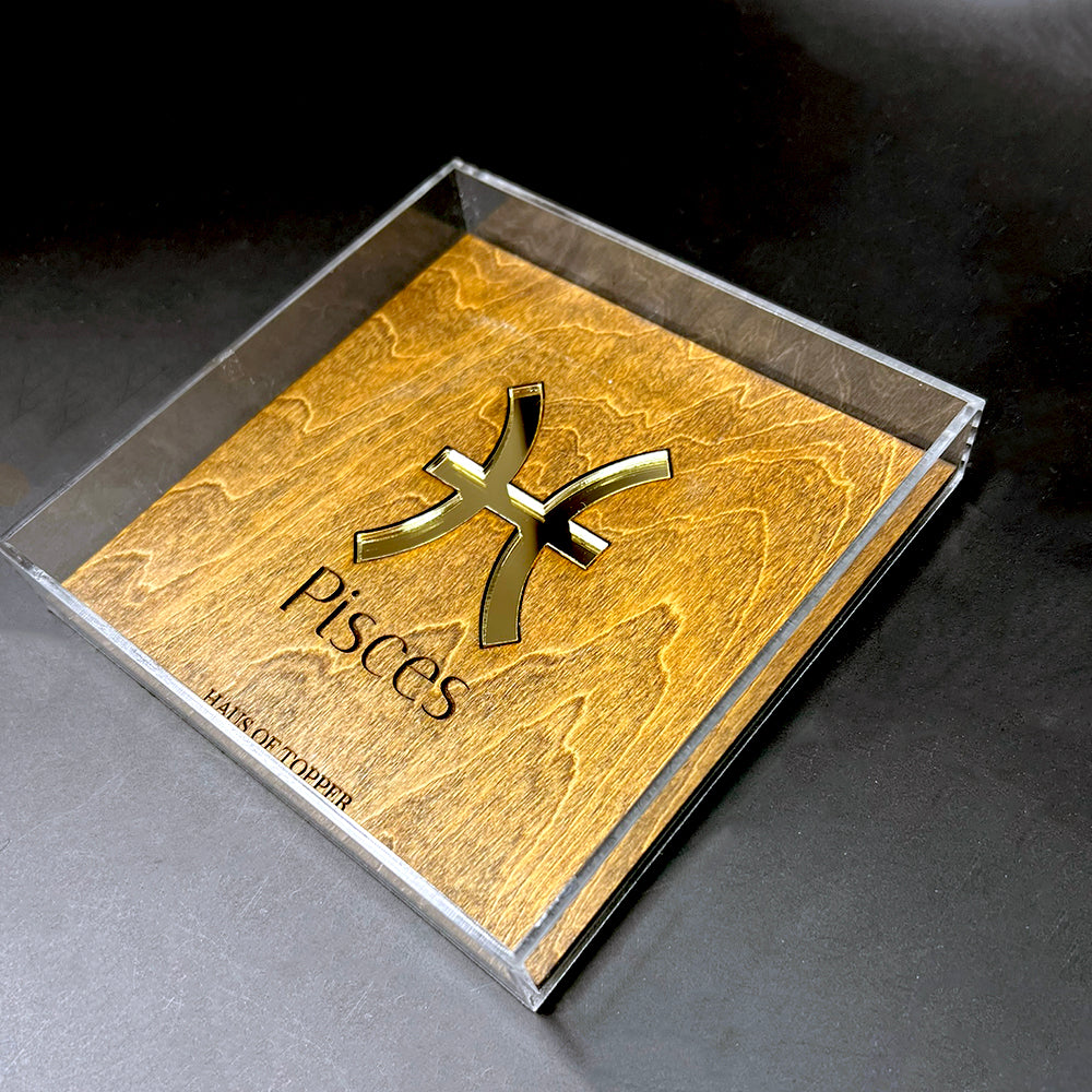 Pisces Wood & Gold Mirrored Acrylic Rolling Tray