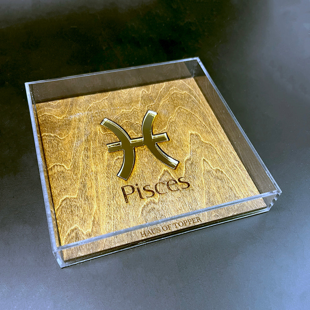 Pisces Wood & Gold Mirrored Acrylic Rolling Tray