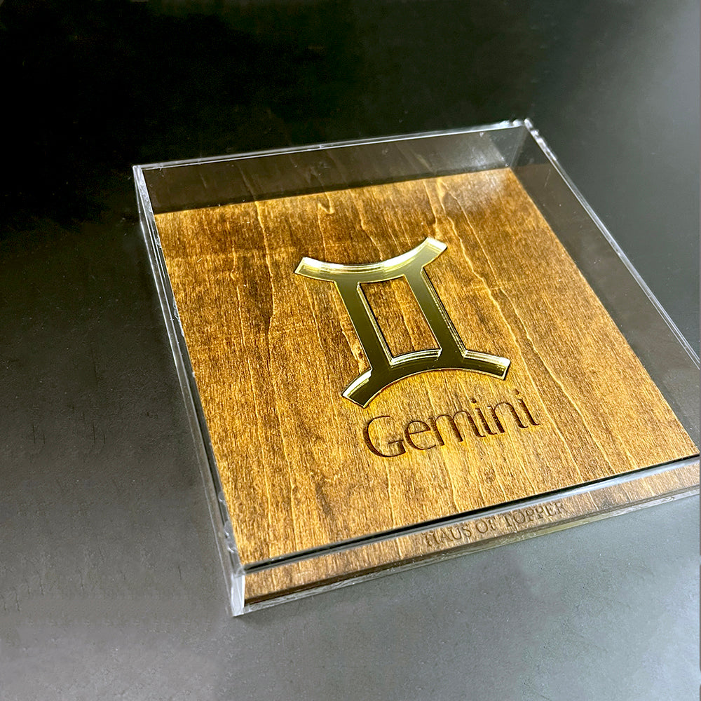 Gemini Wood & Gold Mirrored Acrylic Rolling Tray