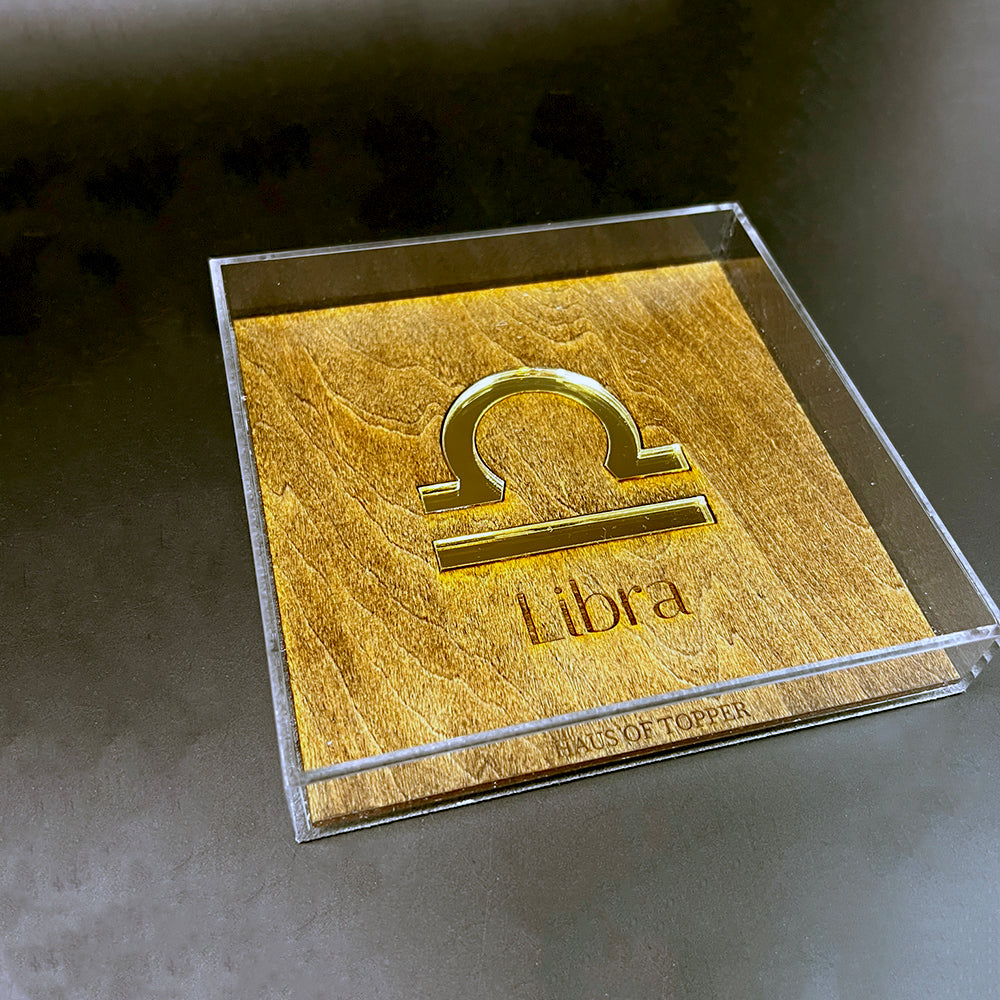 Libra Wood & Gold Mirrored Acrylic Rolling Tray