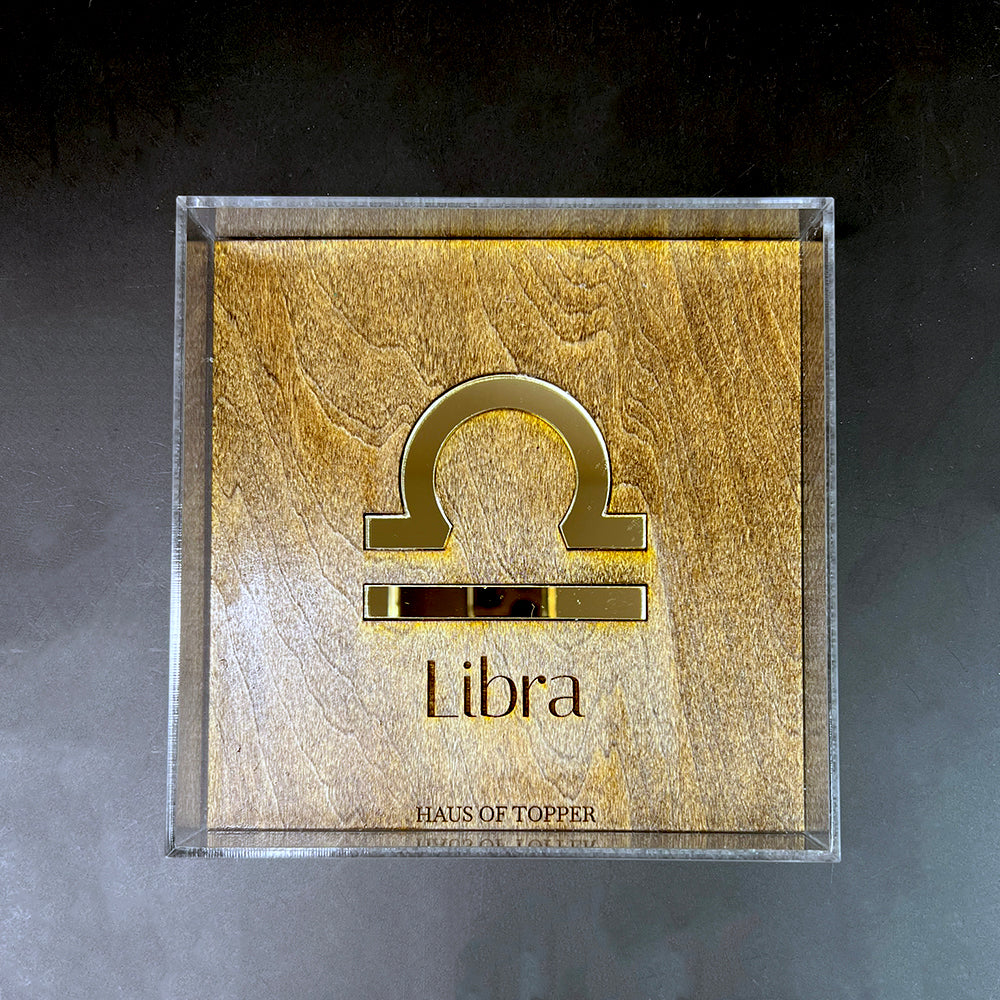 Libra Wood & Gold Mirrored Acrylic Rolling Tray