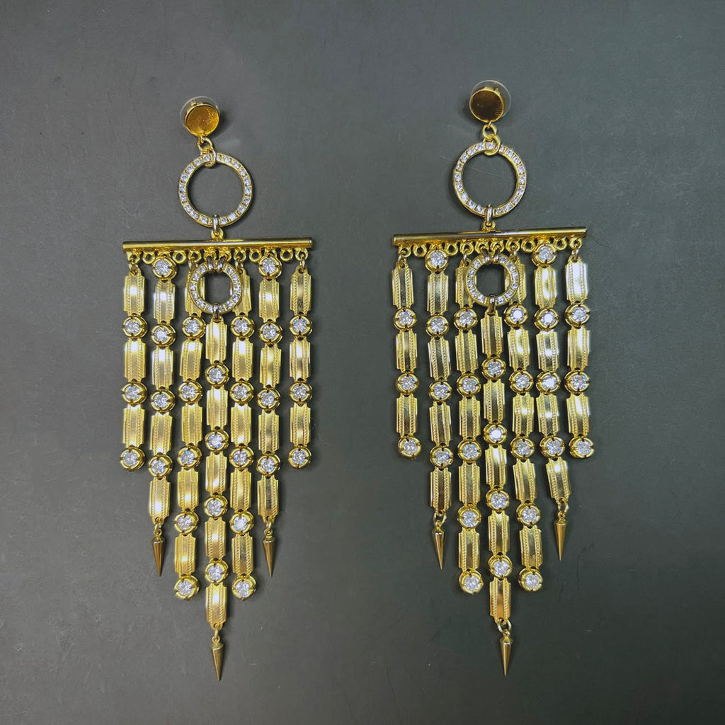 Gold chandelier earrings with cascading crystal details – elegant cocktail statement earrings for women