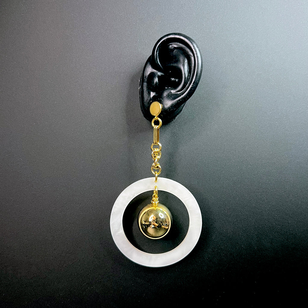 Celestial Balance: White Marble and Gold Orb Earrings