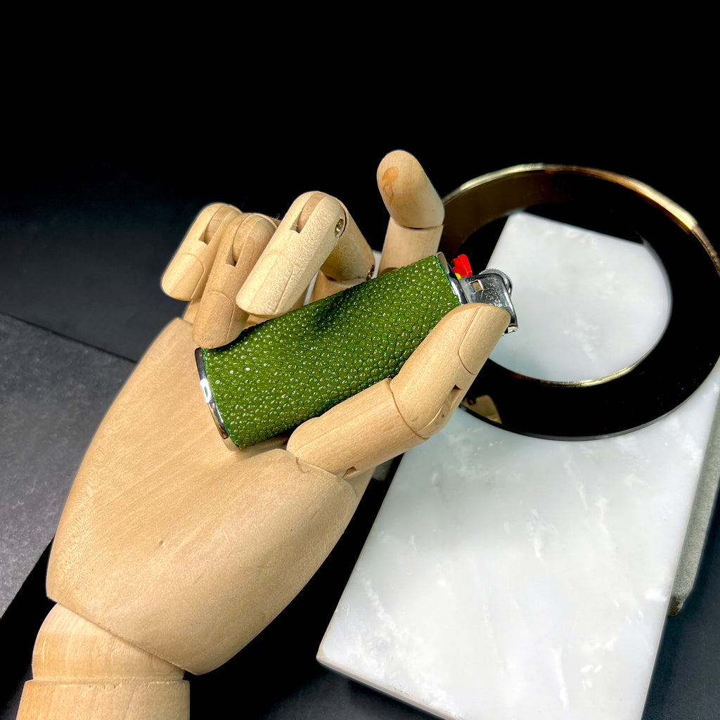 India Green Shagreen Classic Bic Lighter Cover