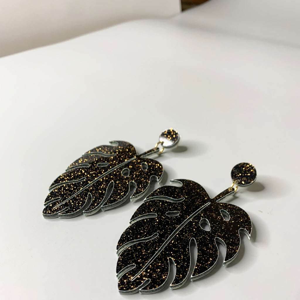Starry Night Foss Monstera Earrings