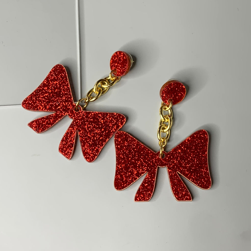 Red Sparkle Bow Earrings