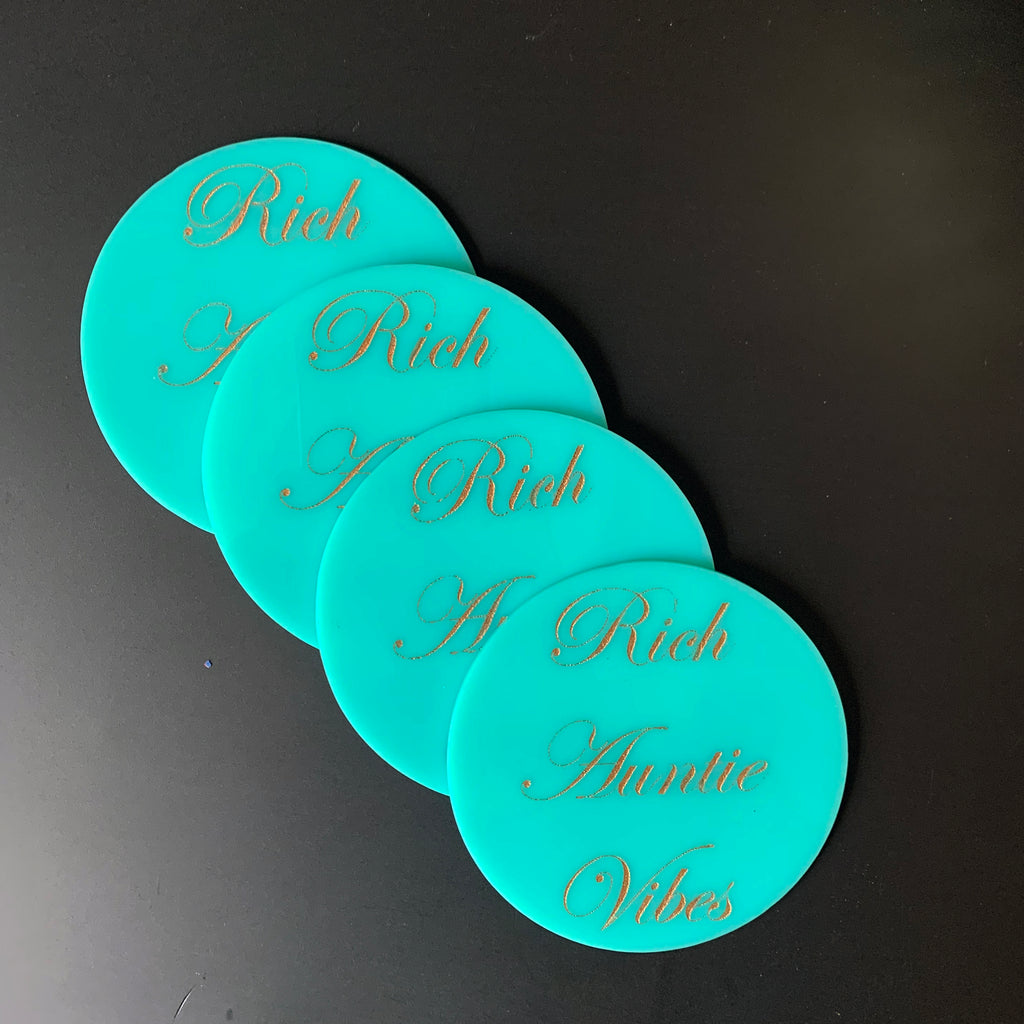 Rich Auntie Vibes Coasters in Turquoise