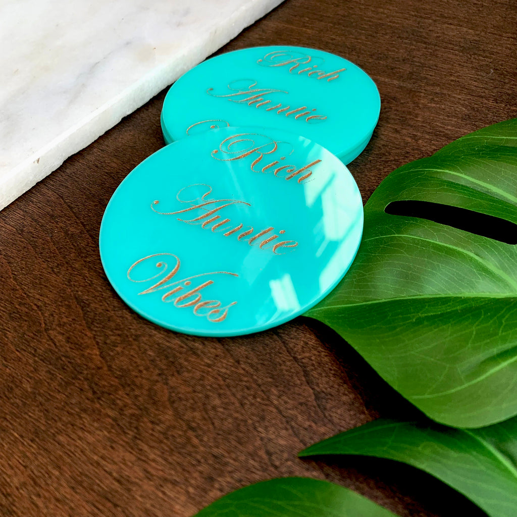 Rich Auntie Vibes Coasters in Turquoise