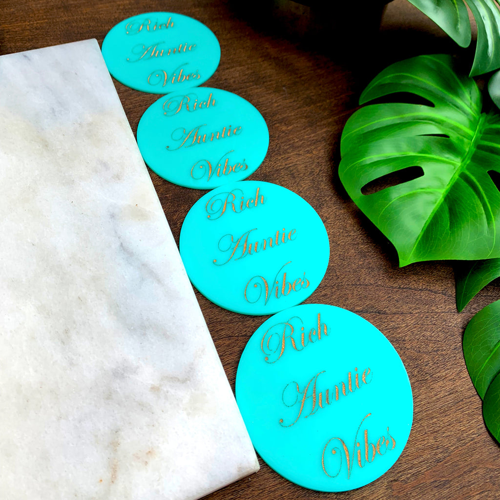 Rich Auntie Vibes Coasters in Turquoise