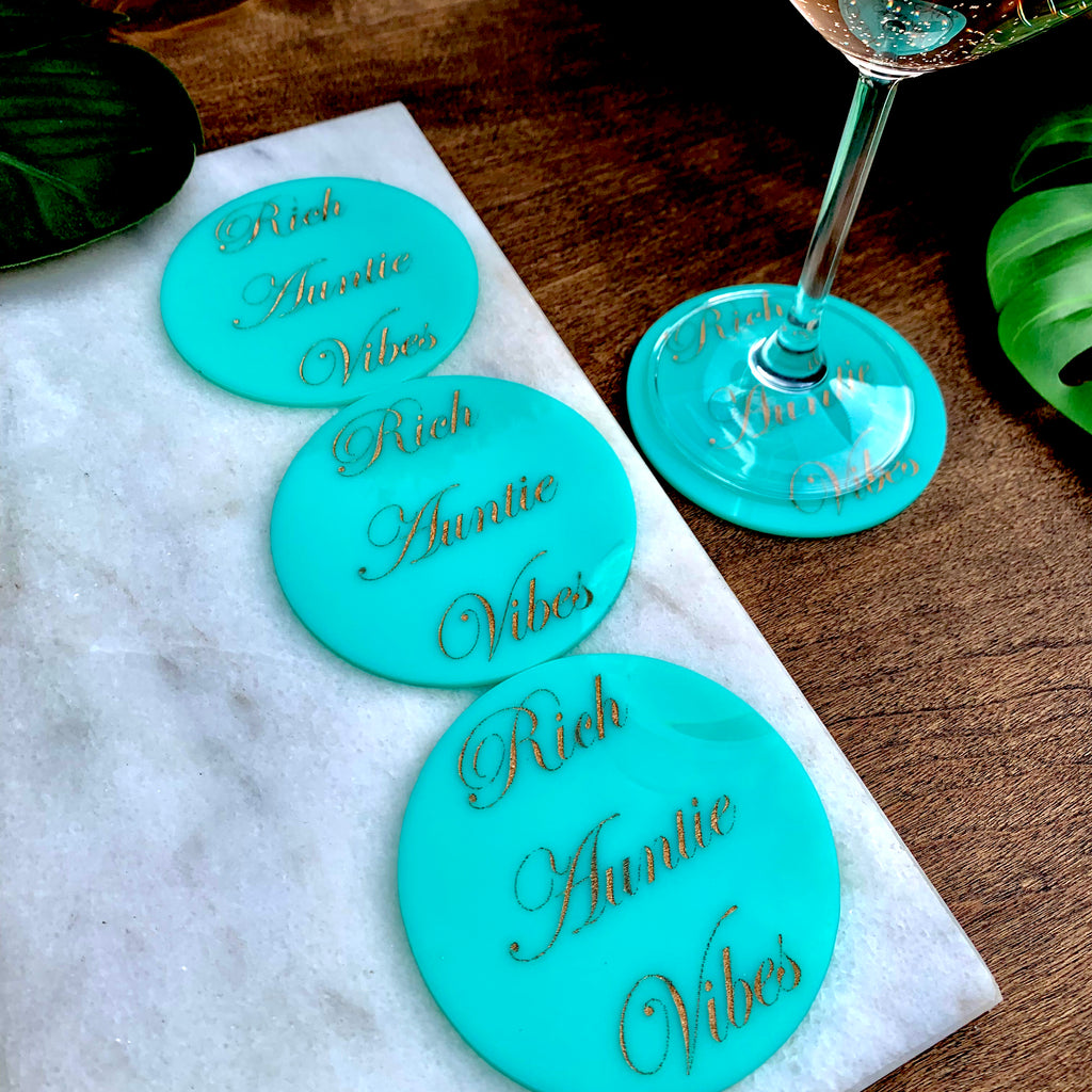 Rich Auntie Vibes Coasters in Turquoise