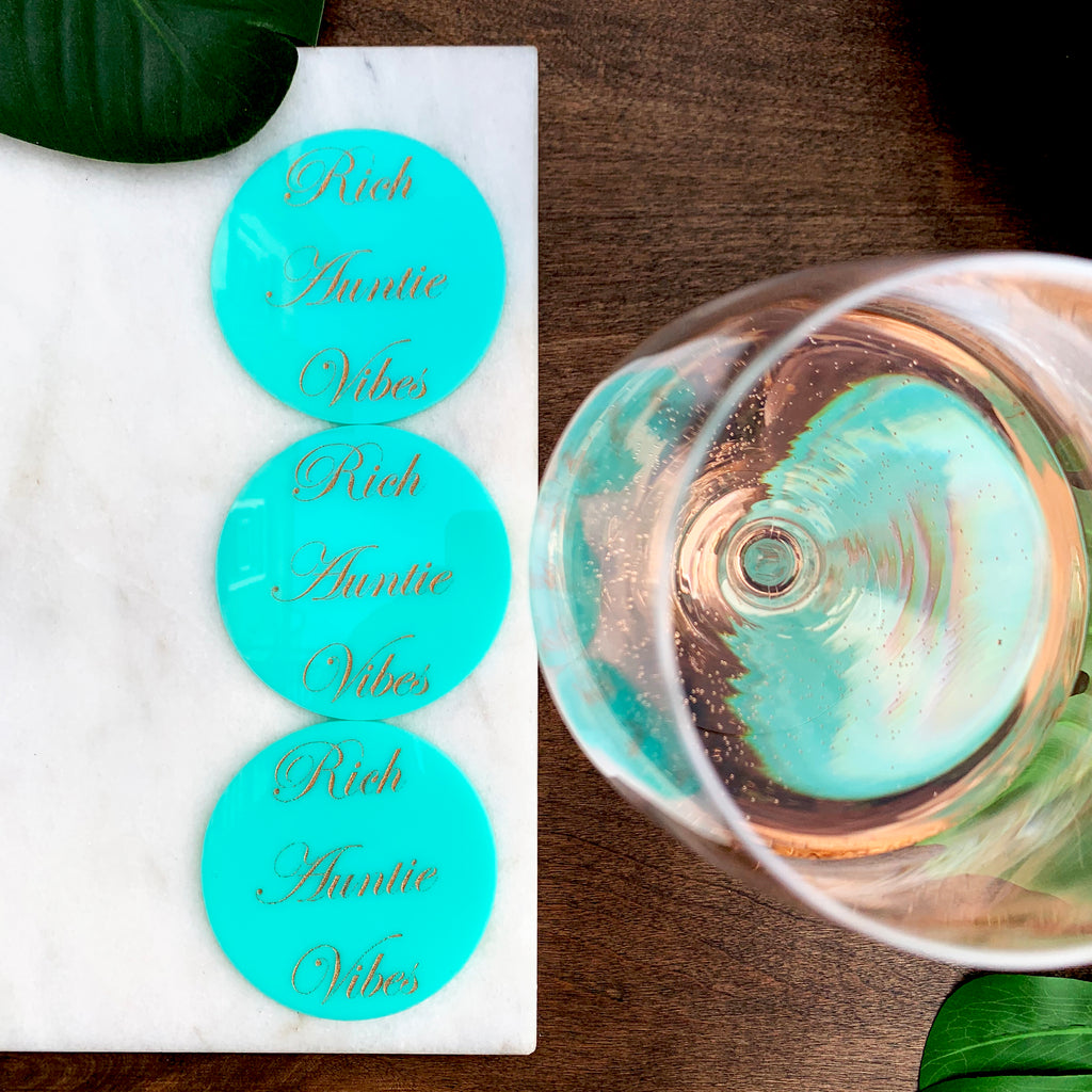 Rich Auntie Vibes Coasters in Turquoise