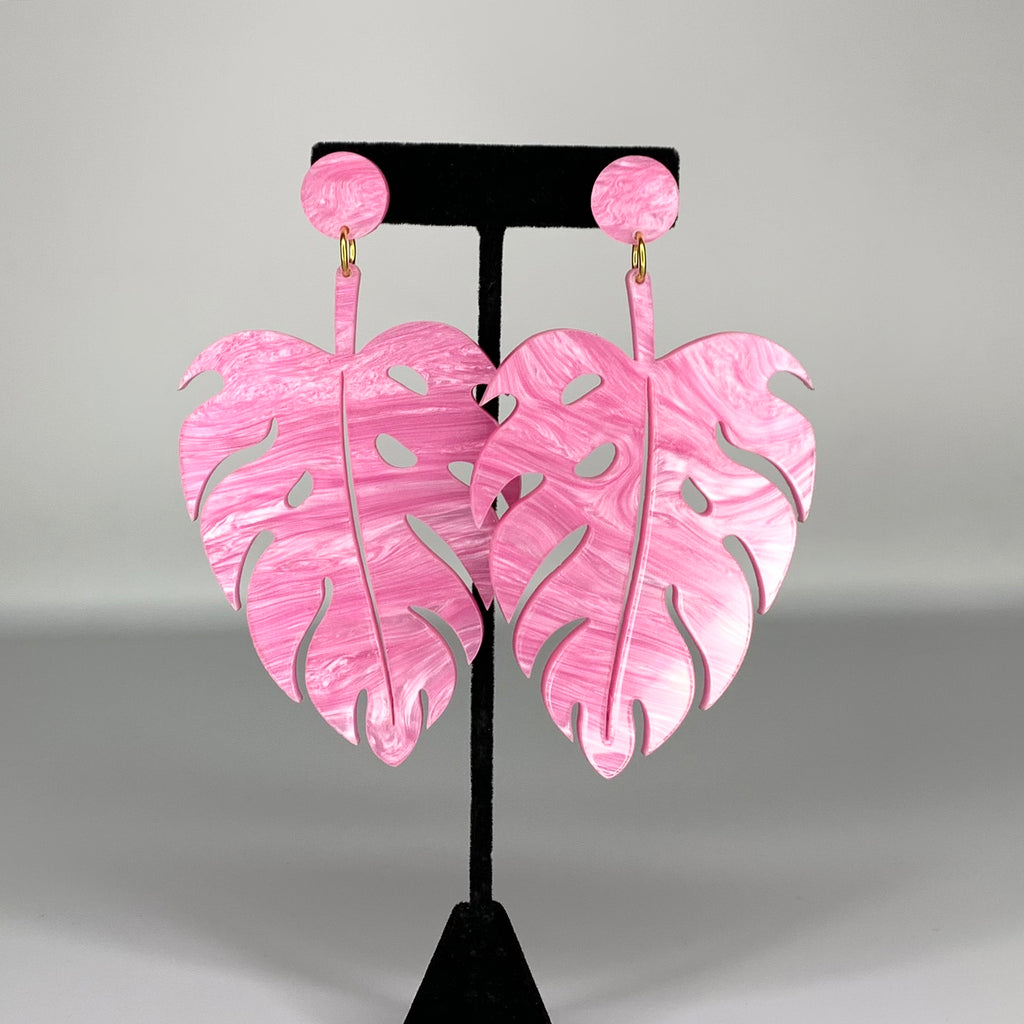 The Foss Monstera Earrings in Pink