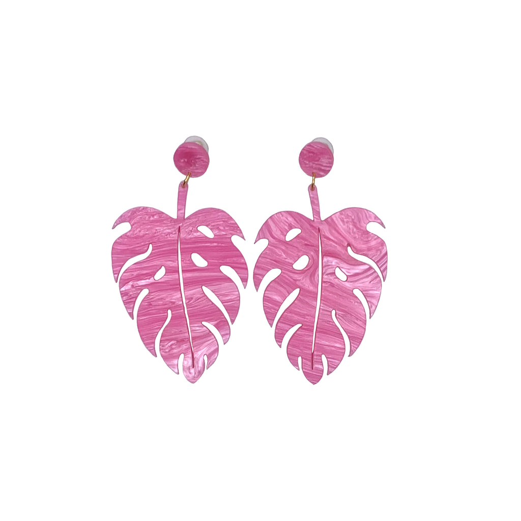 The Foss Monstera Earrings in Pink