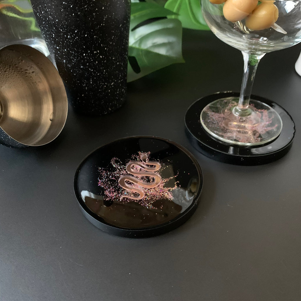 Pink Serpent in Pink Shimmer Dust Coasters