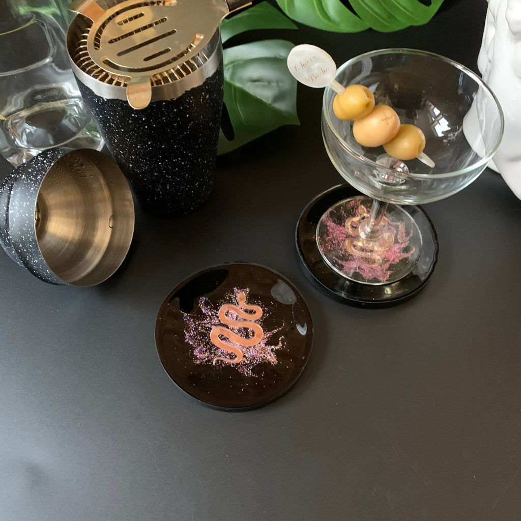 Pink Serpent in Pink Shimmer Dust Coasters