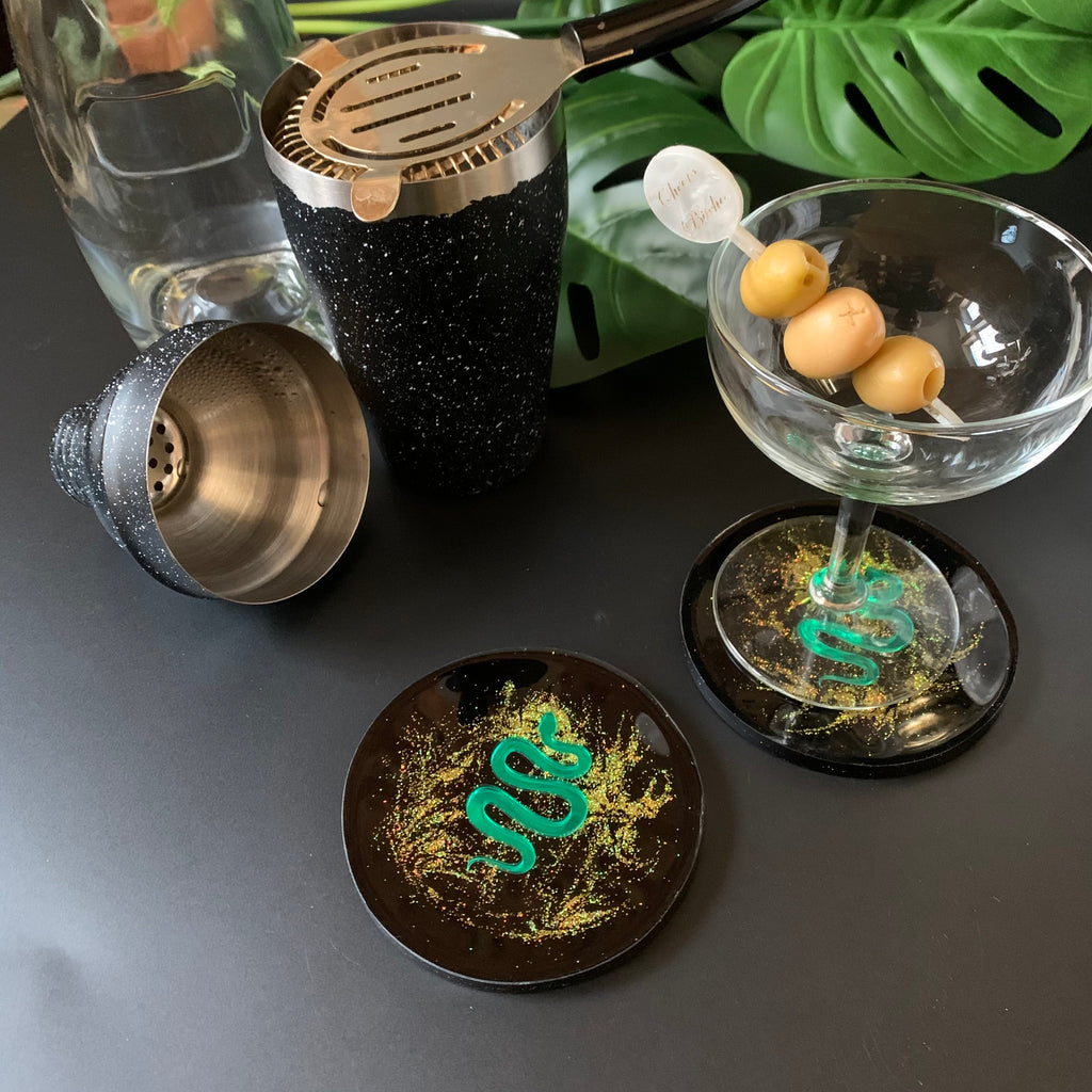 Green Serpent in Gold Dust Coasters