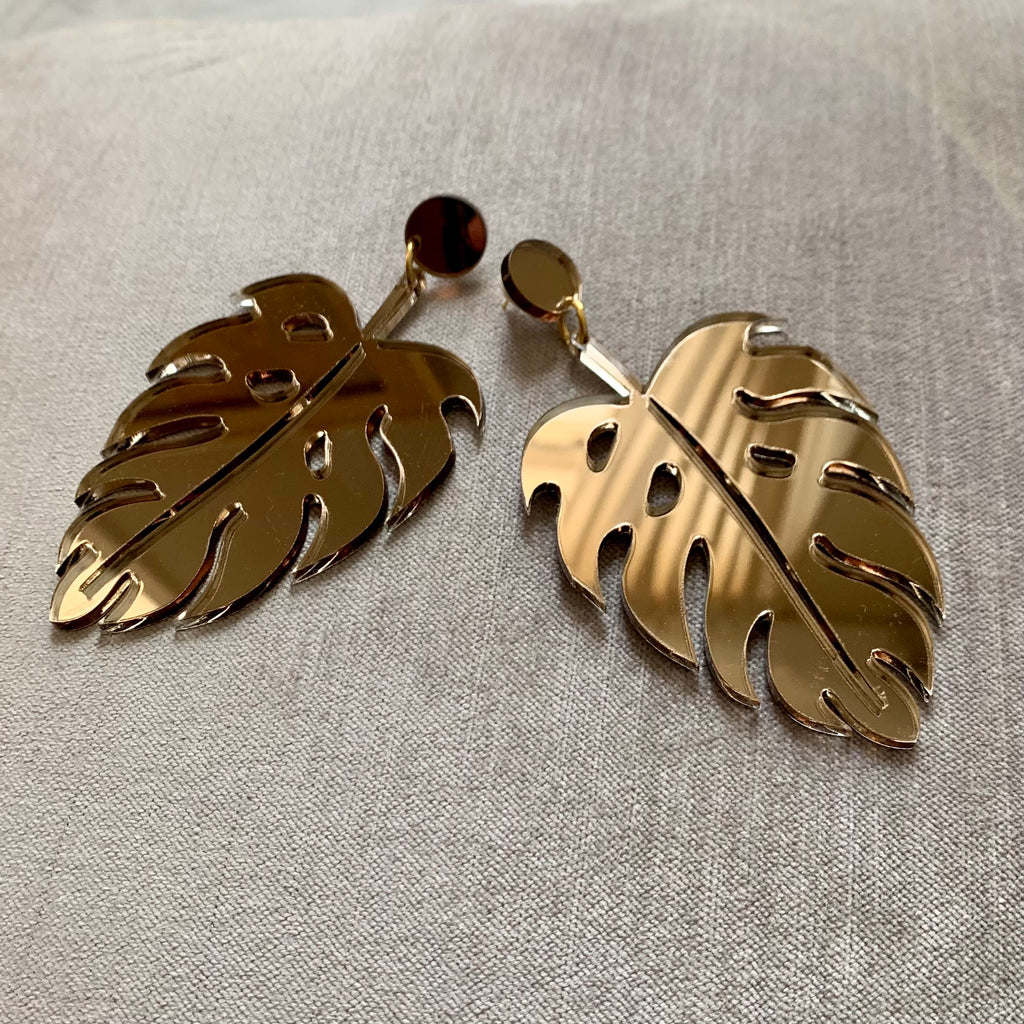 The Foss Monstera Earrings in Bronze Mirror
