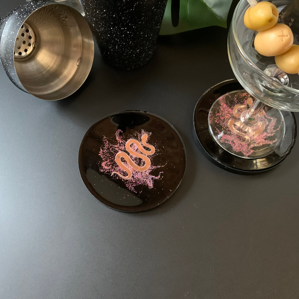 Pink Serpent in Pink Shimmer Dust Coasters 