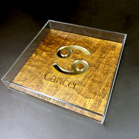 Cancer Wood & Gold Mirrored Acrylic Rolling Tray