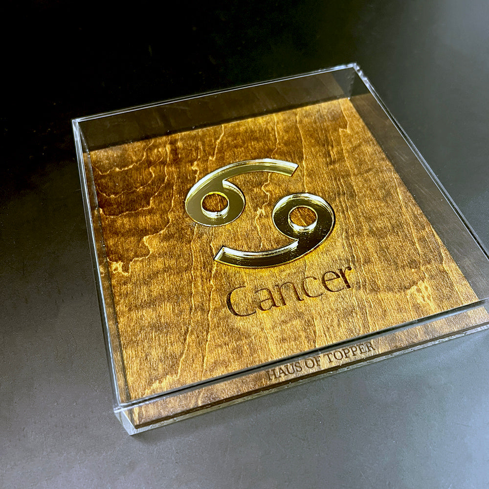 Cancer Wood & Gold Mirrored Acrylic Rolling Tray
