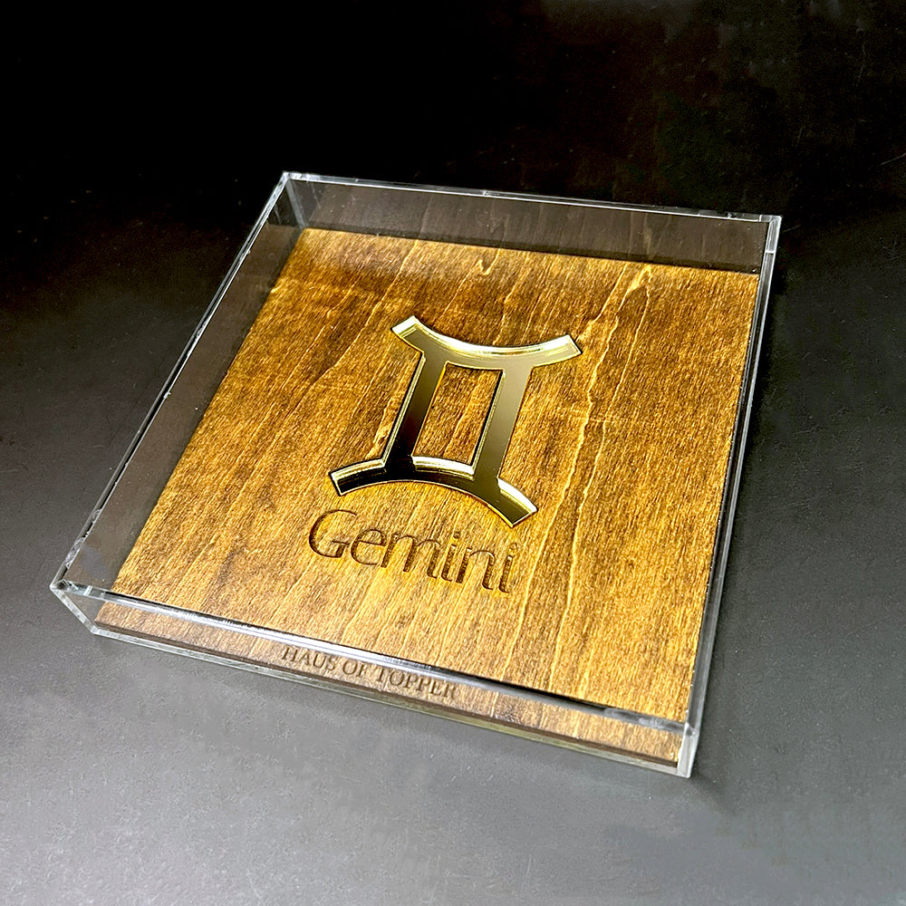 Gemini Wood & Gold Mirrored Acrylic Rolling Tray