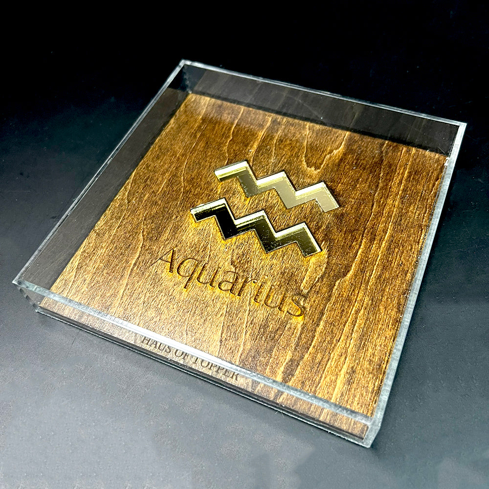 Aquarius Wood & Gold Mirrored Acrylic Rolling Tray