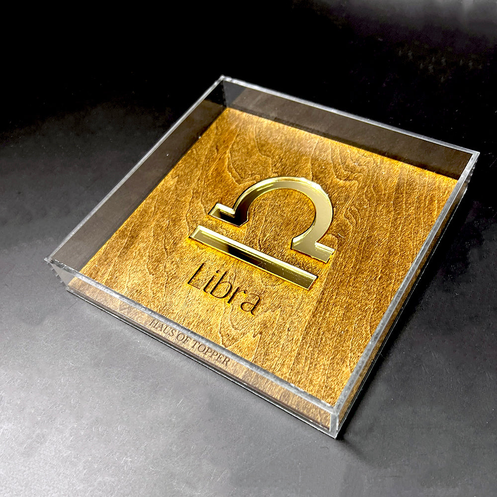 Libra Wood & Gold Mirrored Acrylic Rolling Tray