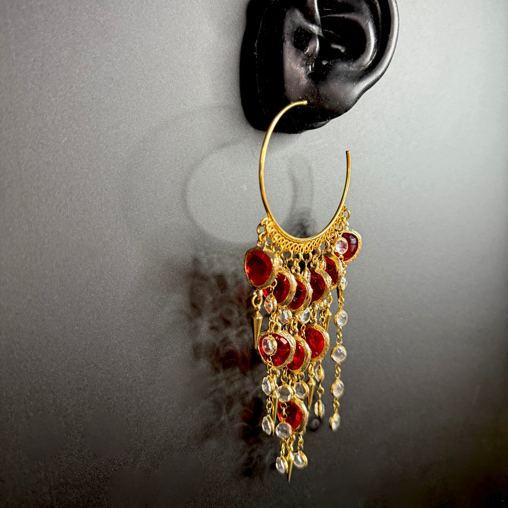 Crimson Cascade Chandelier Hoops