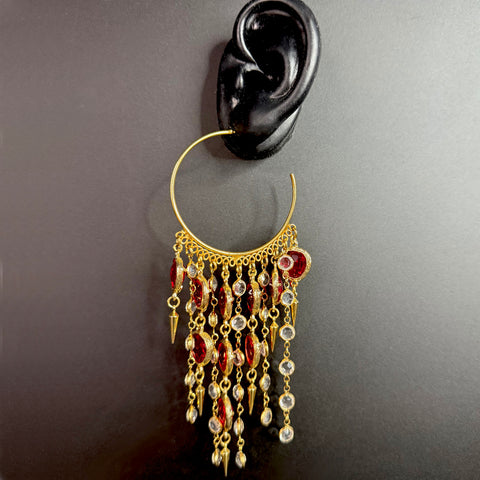 Crimson Cascade Chandelier Hoops