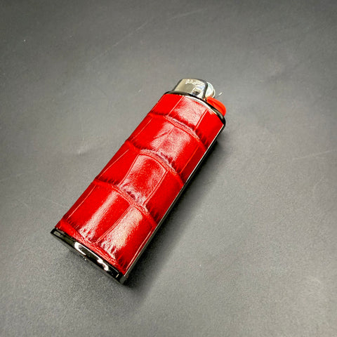 Red Croc-Embossed Classic Lighter Case