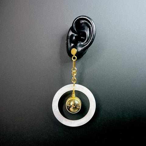 Celestial Balance: White Marble and Gold Orb Earrings
