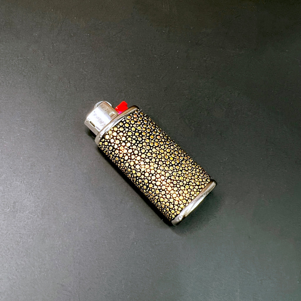 Mini Bic Lighter Cover in Holographic Gold Stingray