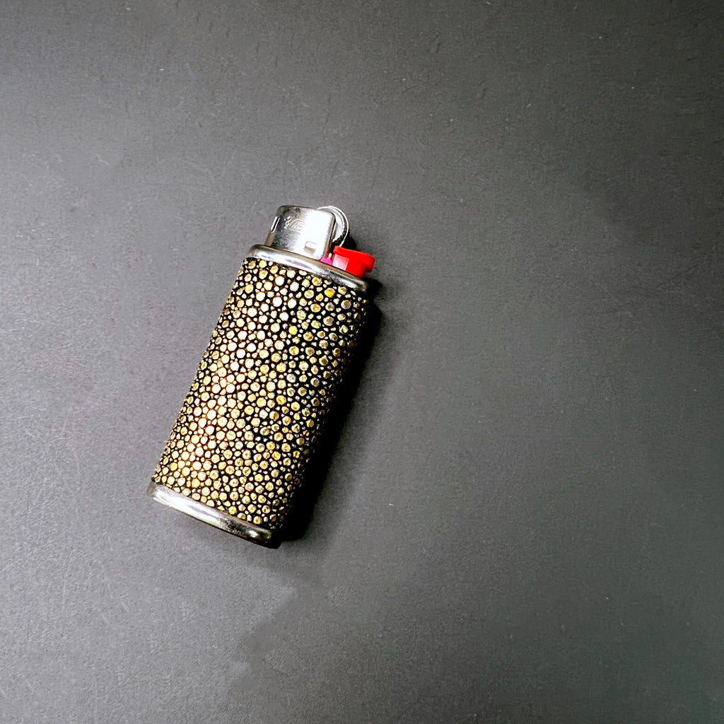 Mini Bic Lighter Cover in Holographic Gold Stingray