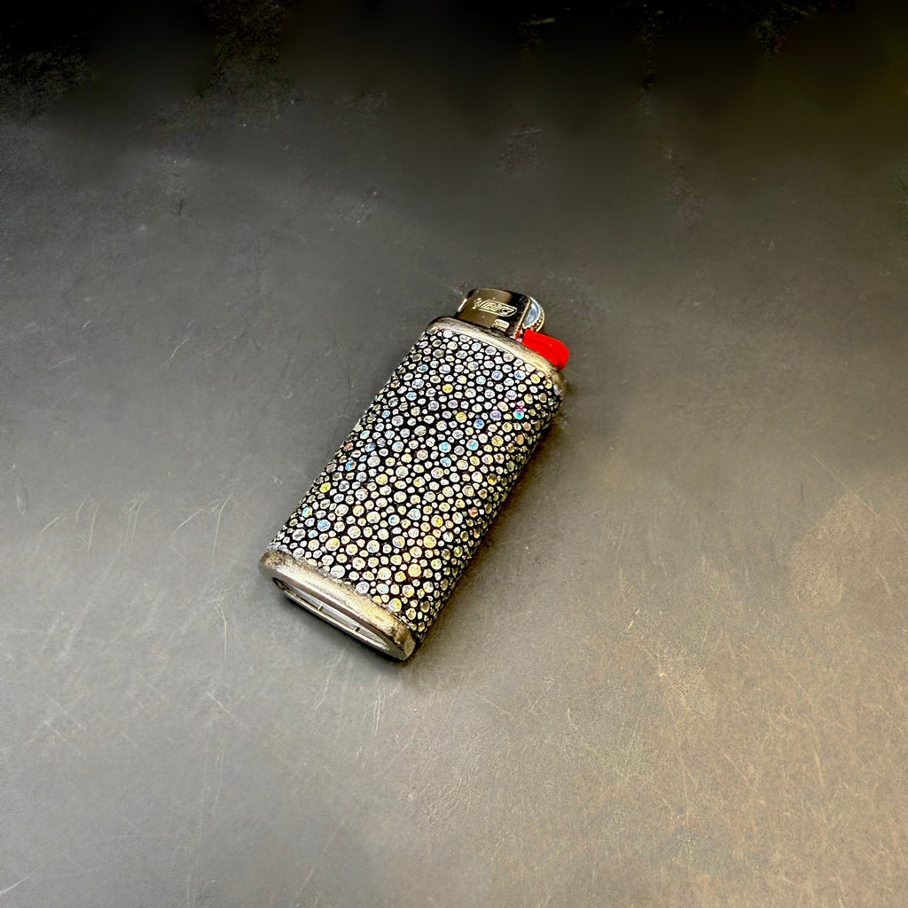 Holographic Silver Shagreen Mini Bic Lighter