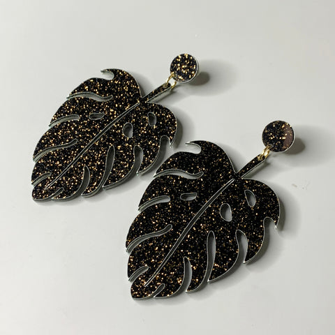 Starry Night Foss Monstera Earrings