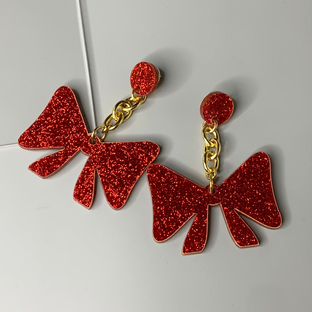 Red Sparkle Bow Earrings