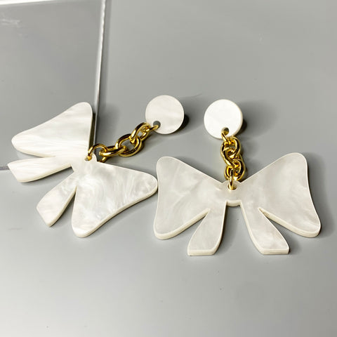White Bow Earrings