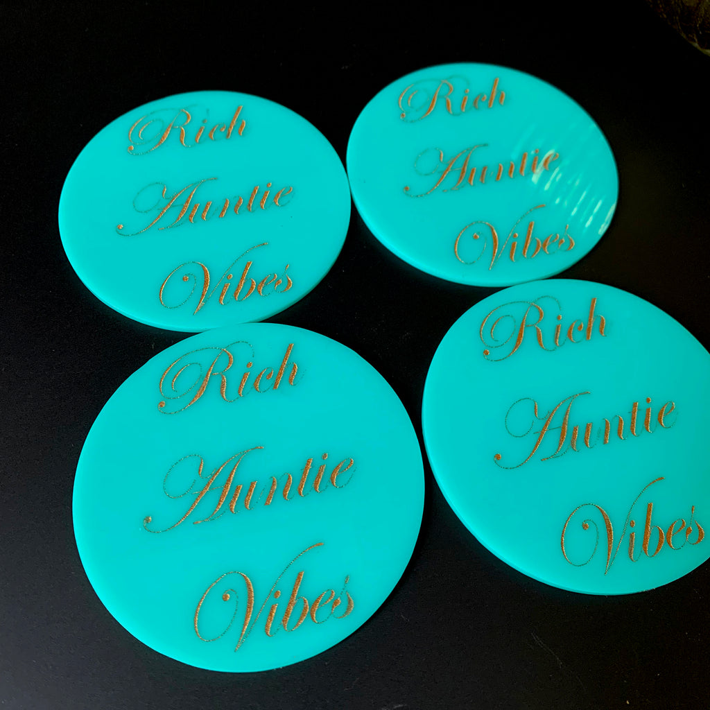 Rich Auntie Vibes Coasters in Turquoise