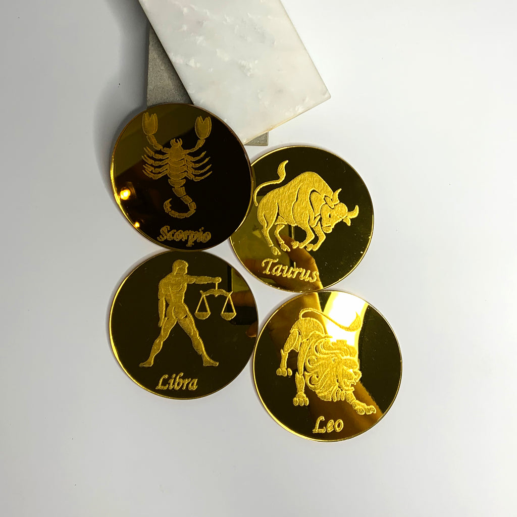 Mirrored Gold Zodiac Coasters