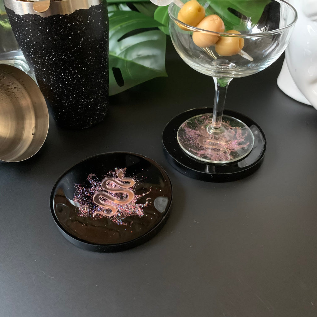 Pink Serpent in Pink Shimmer Dust Coasters 