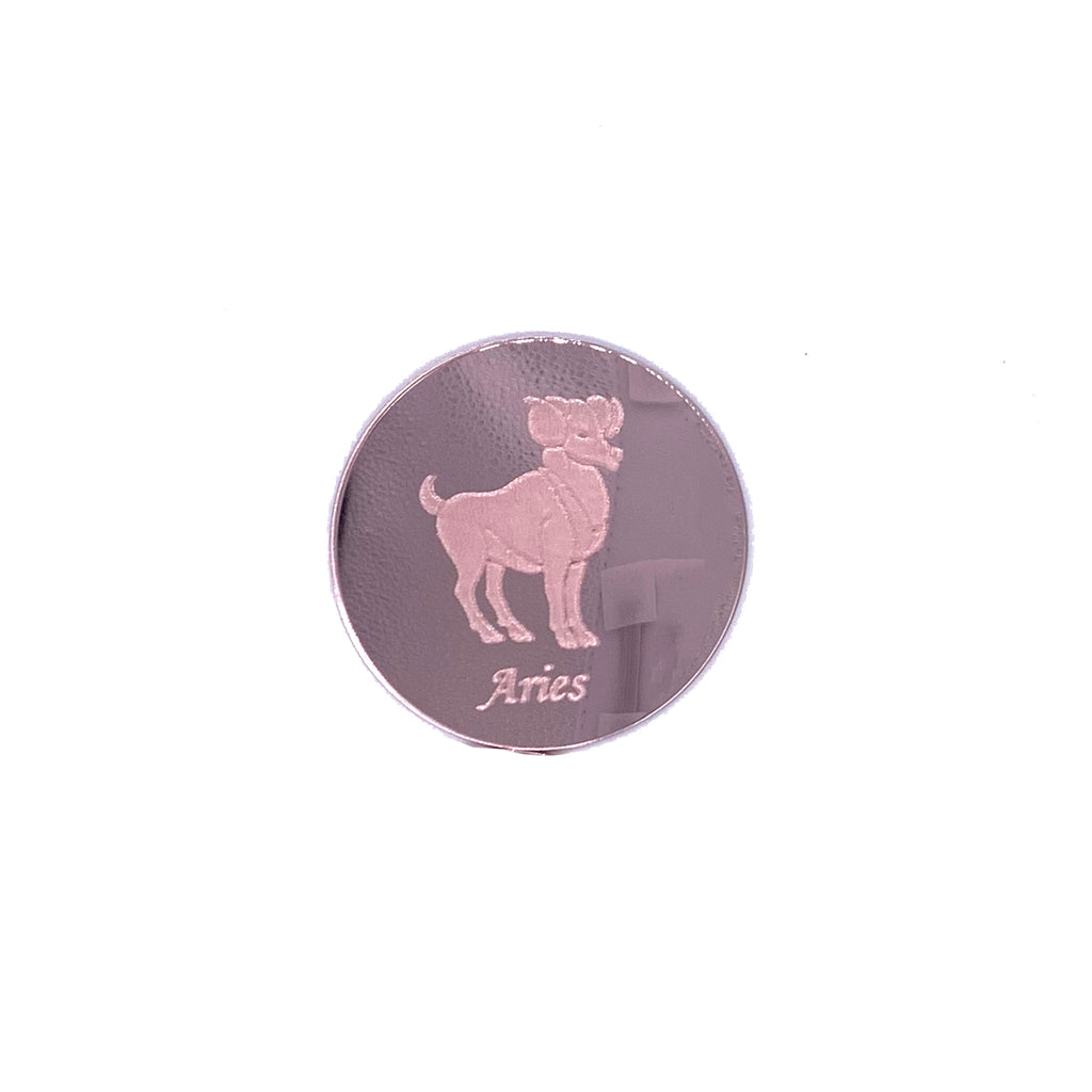 Aries engraved mirrored rose gold astrology cocktail coaster