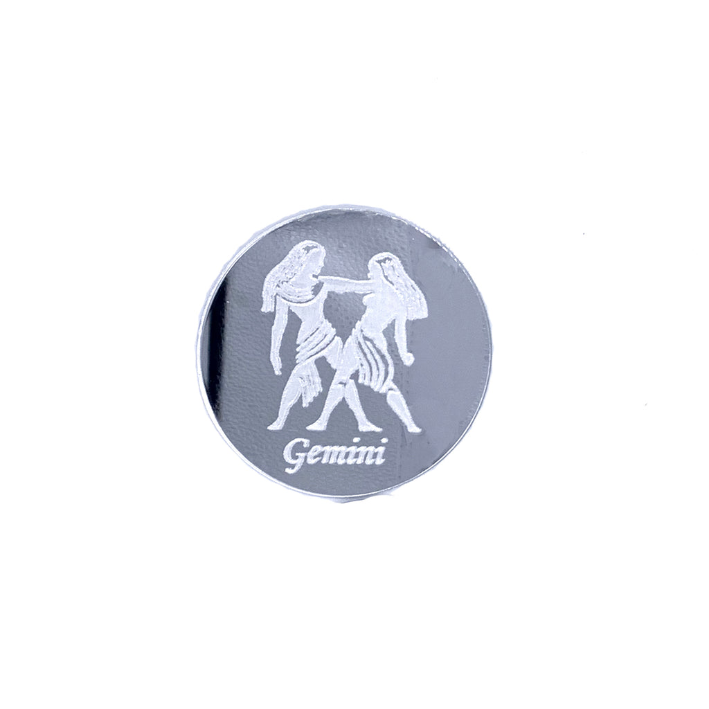 Round mirrored acrylic Gemini zodiac engraved drink coaster